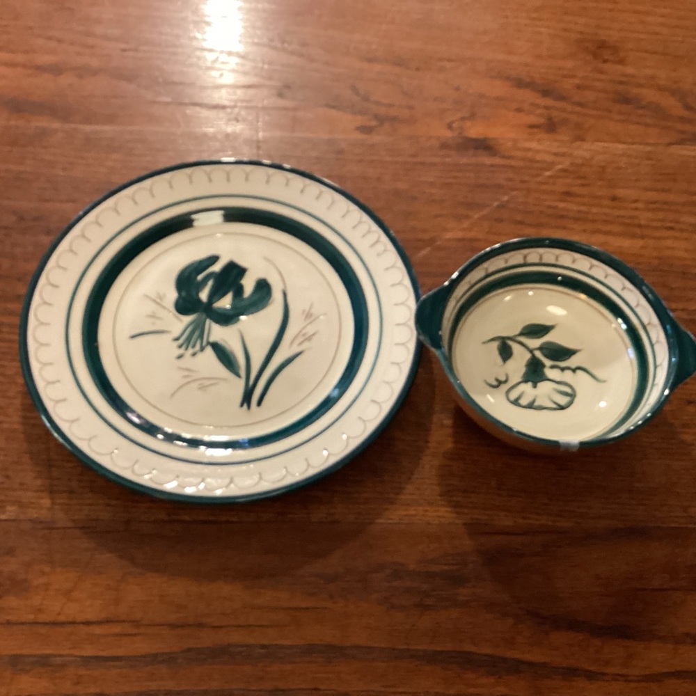 2 pc. Stangl pottery plate and tab handle bowl